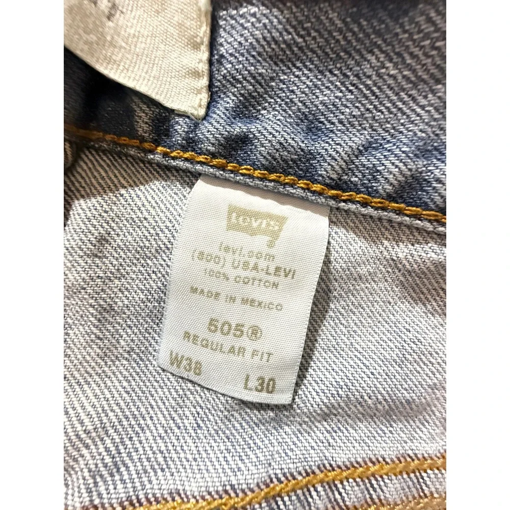 Levis 505‎ Regular Fit Light Wash Blue Denim Jeans Mens 38x30